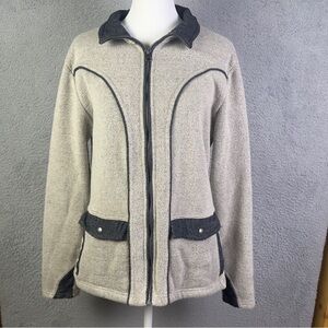Kuhl Wisteria Sweater Fleece Jacket Womens Large Beige Gray Full Zip Outdoors